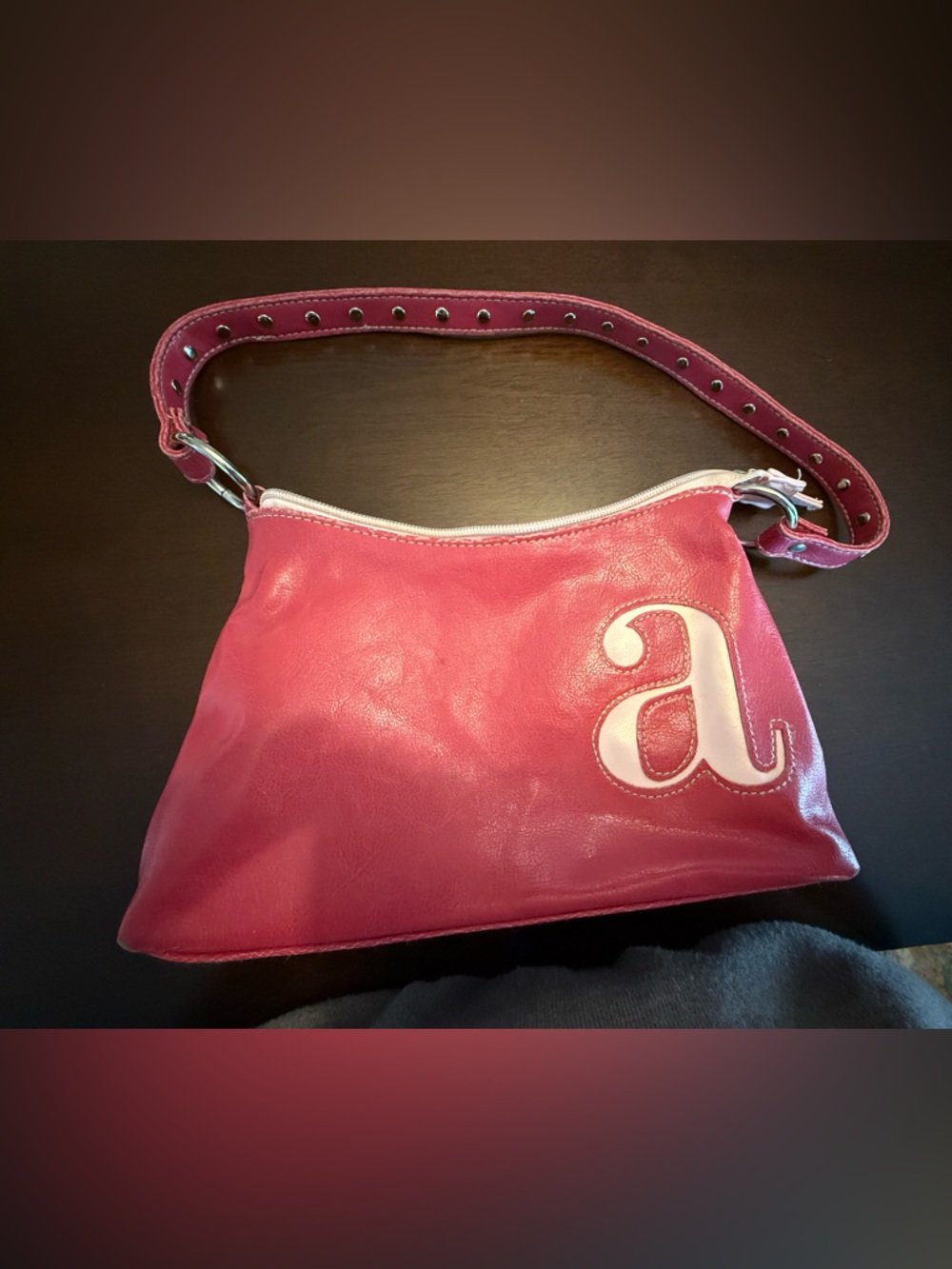 Pink Leather Shoulder Bag with Initial Accent